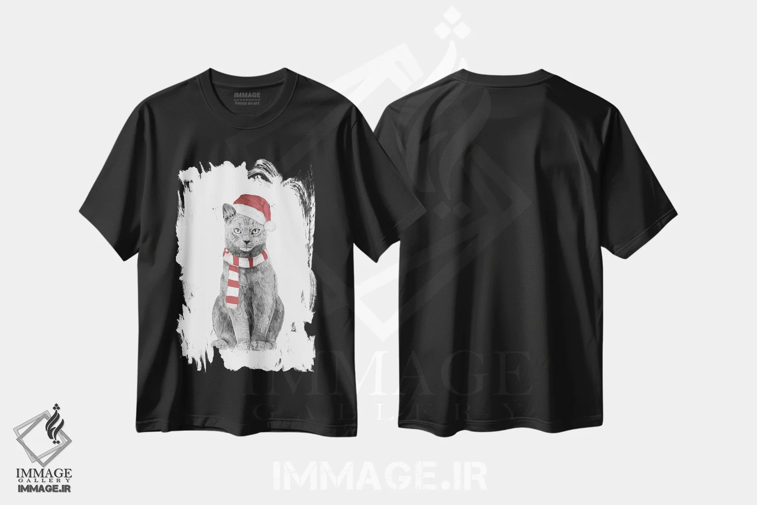 تیشرت مشکی طرح دار گربه کریسمس، حیوانات کریسمسی اثر بالازس شولتی | immage.ir