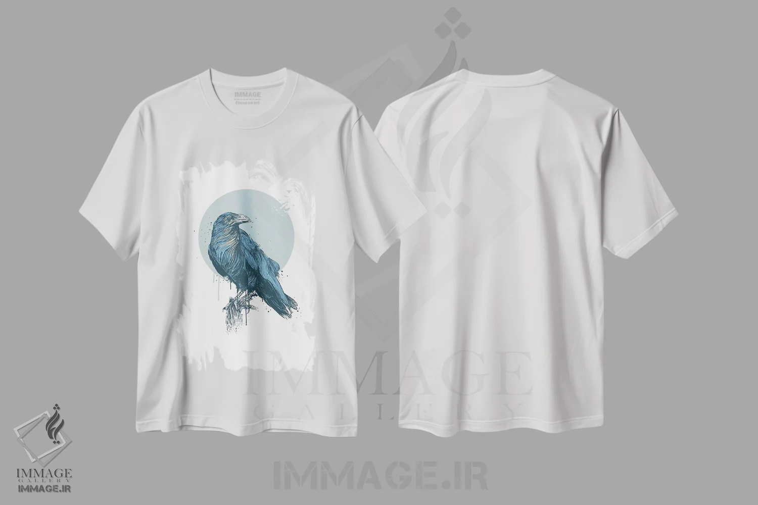 تیشرت سفید طرح دار کلاغ آبی، هنر دیجیتال اثر بالازس شولتی | فروشگاه ایماژ