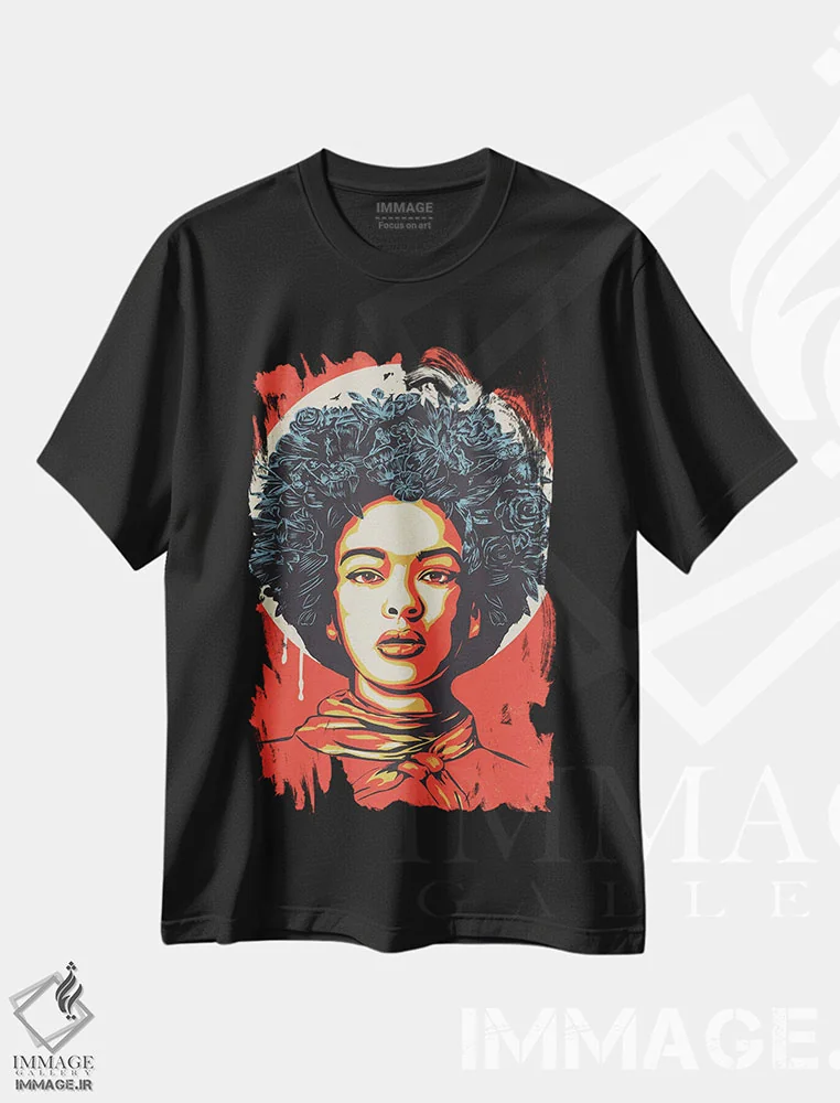 تیشرت مشکی طرح دار قدرت گل، هنر آمریکایی آفریقایی تبار اثر بالازس شولتی | immage.ir