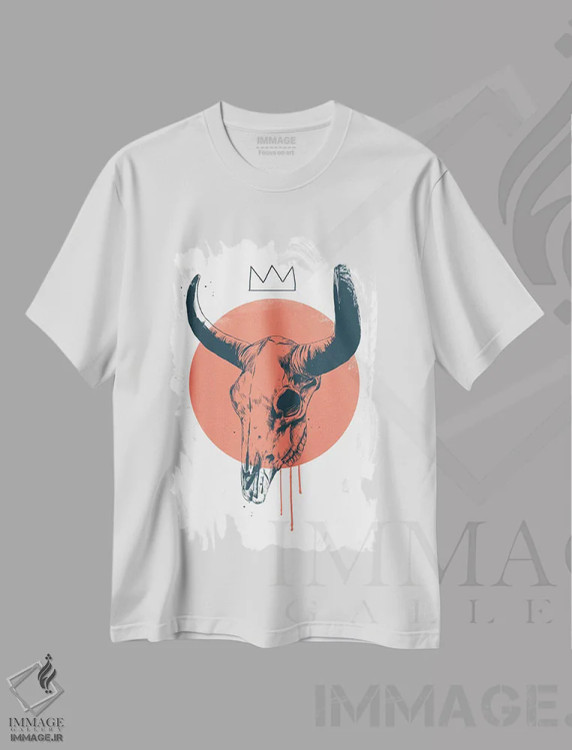 تیشرت سفید طرح دار جمجمه گاو ۲، تزئینی اثر بالازس شولتی | فروشگاه ایماژ