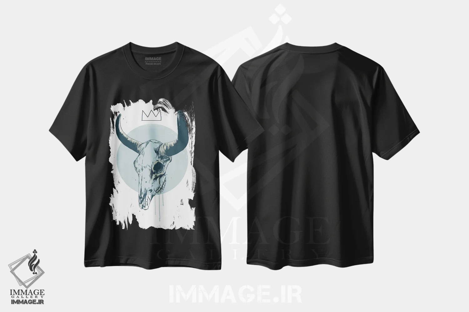 تیشرت مشکی طرح دار جمجمه گاو، تزئینی اثر بالازس شولتی | فروشگاه ایماژ