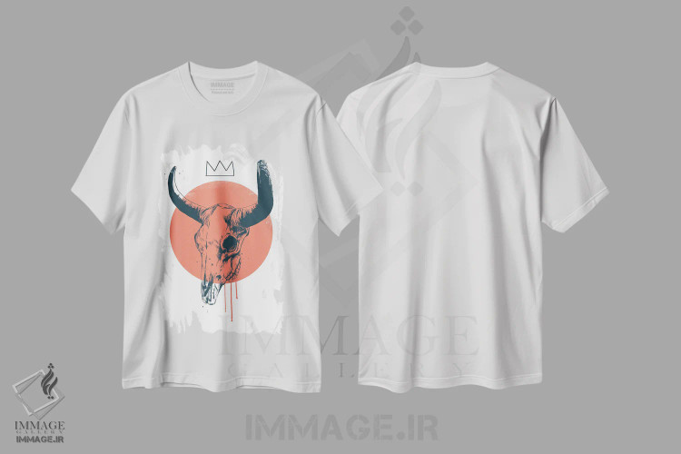 تیشرت سفید طرح دار جمجمه گاو ۲، تزئینی اثر بالازس شولتی | فروشگاه ایماژ