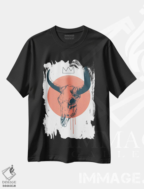 تیشرت مشکی طرح دار جمجمه گاو ۲، تزئینی اثر بالازس شولتی | immage.ir
