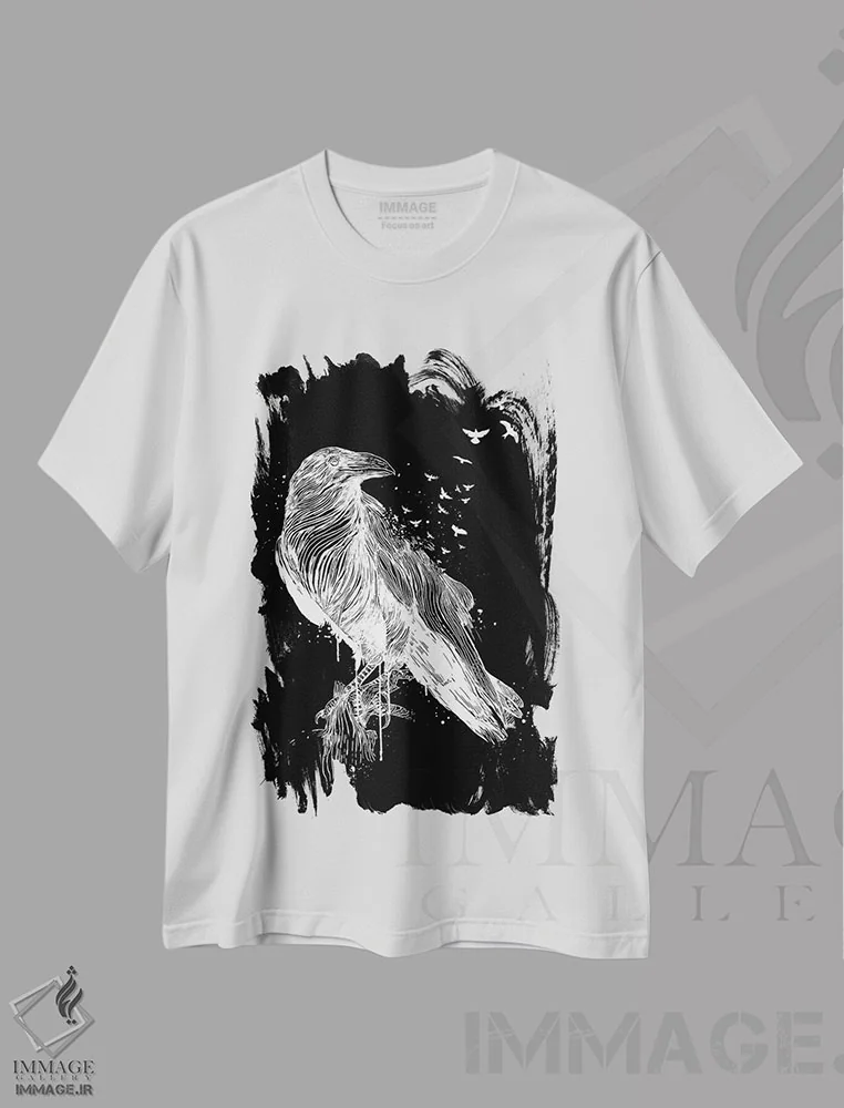 تیشرت سفید طرح دار زاده شده برای آزادی ۲، هنر تزئینی سیاه و سفید اثر بالازس شولتی | فروشگاه ایماژ