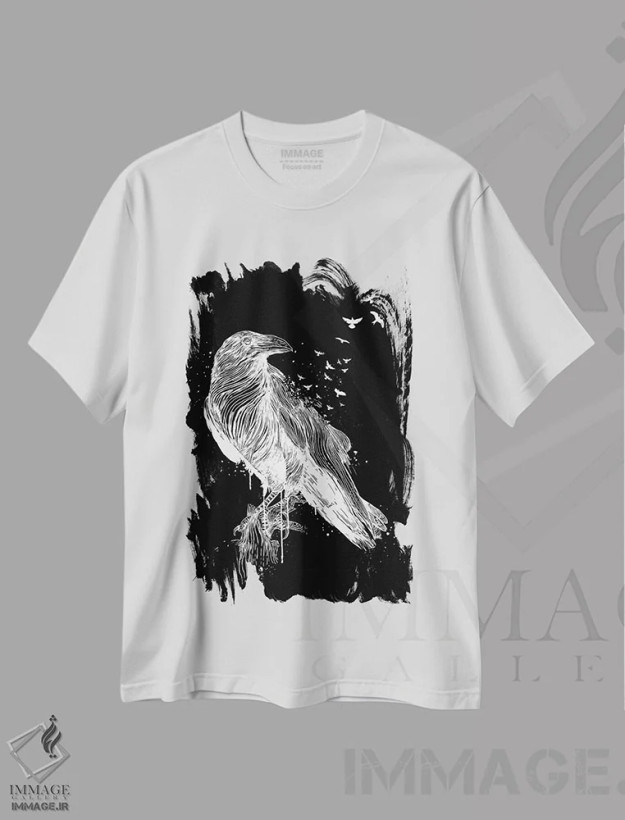 تیشرت سفید طرح دار زاده شده برای آزادی ۲، هنر تزئینی سیاه و سفید اثر بالازس شولتی | فروشگاه ایماژ