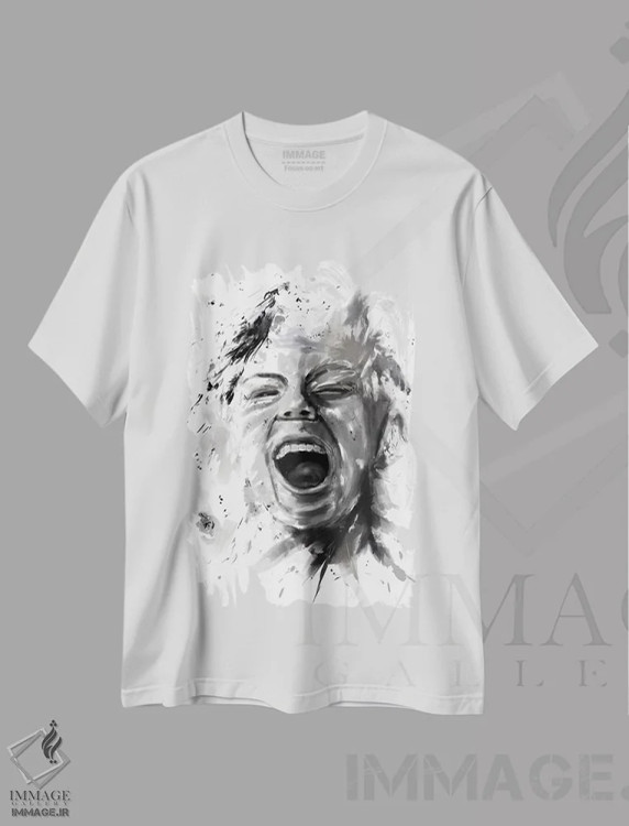 تیشرت سفید طرح دار خشم، هنر دیجیتال سیاه و سفید اثر بالازس شولتی | فروشگاه ایماژ