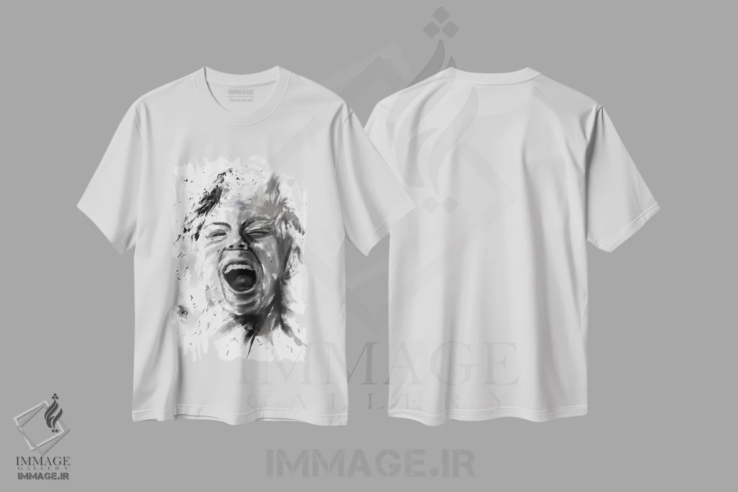 تیشرت سفید طرح دار خشم، هنر دیجیتال سیاه و سفید اثر بالازس شولتی | فروشگاه ایماژ