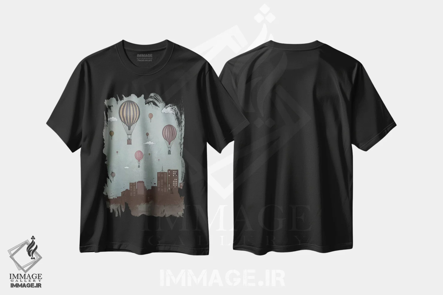 تیشرت مشکی طرح دار بادکنک ها و شهر، هنر دیجیتال اثر بالازس شولتی | immage.ir