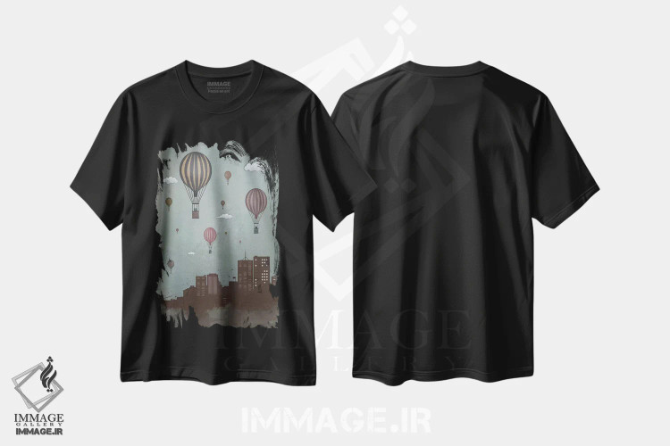 تیشرت مشکی طرح دار بادکنک ها و شهر، هنر دیجیتال اثر بالازس شولتی | immage.ir