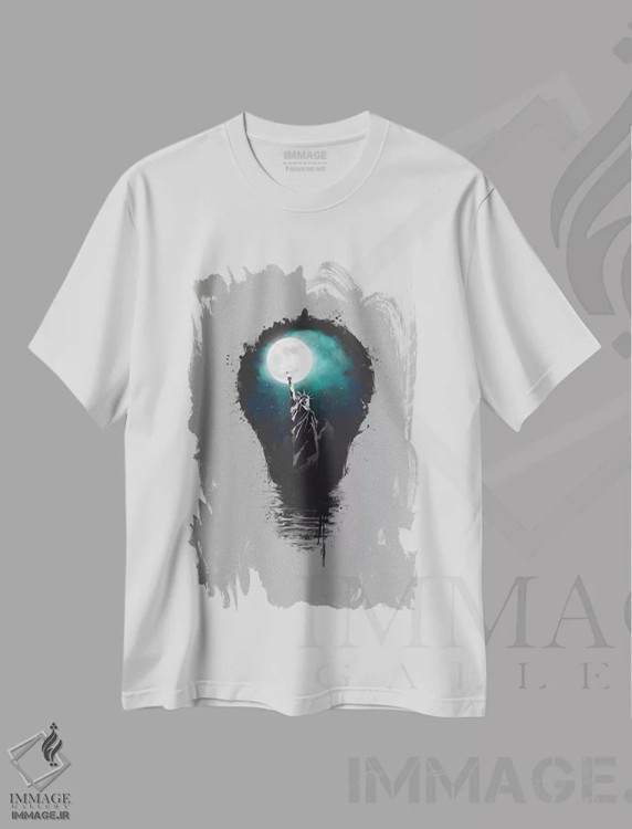 تیشرت سفید طرح دار چراغ های شهر بزرگ، هنر دیجیتال اثر بالازس شولتی | فروشگاه ایماژ