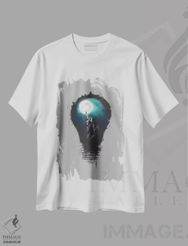 تیشرت سفید طرح دار چراغ های شهر بزرگ، هنر دیجیتال اثر بالازس شولتی | فروشگاه ایماژ