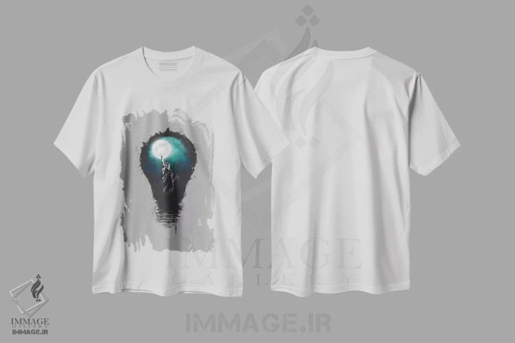 تیشرت سفید طرح دار چراغ های شهر بزرگ، هنر دیجیتال اثر بالازس شولتی | فروشگاه ایماژ