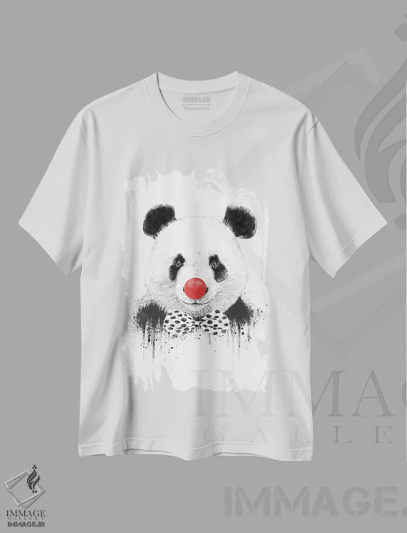 تیشرت سفید طرح دار پاندای دلقک، هنر دیجیتال سیاه و سفید اثر بالازس شولتی | immage.ir
