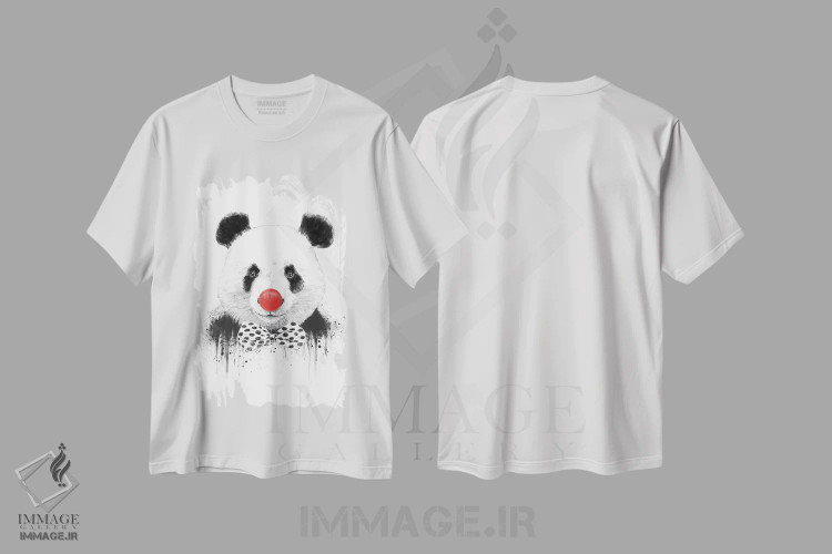 تیشرت سفید طرح دار پاندای دلقک، هنر دیجیتال سیاه و سفید اثر بالازس شولتی | immage.ir