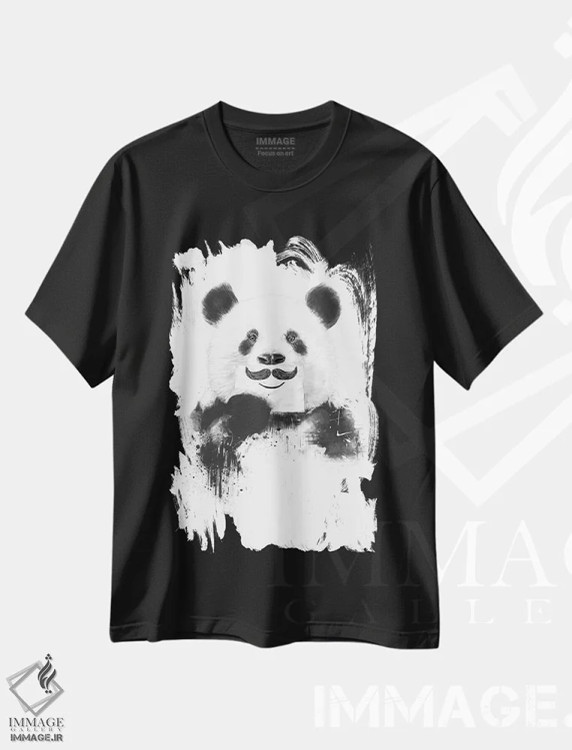 تیشرت مشکی طرح دار پاندای بامزه، هنر دیجیتال سیاه و سفید اثر بالازس شولتی | فروشگاه ایماژ