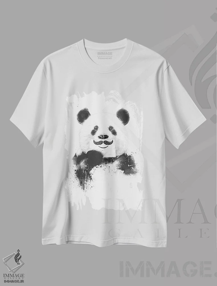 تیشرت سفید طرح دار پاندای بامزه، هنر دیجیتال سیاه و سفید اثر بالازس شولتی | immage.ir