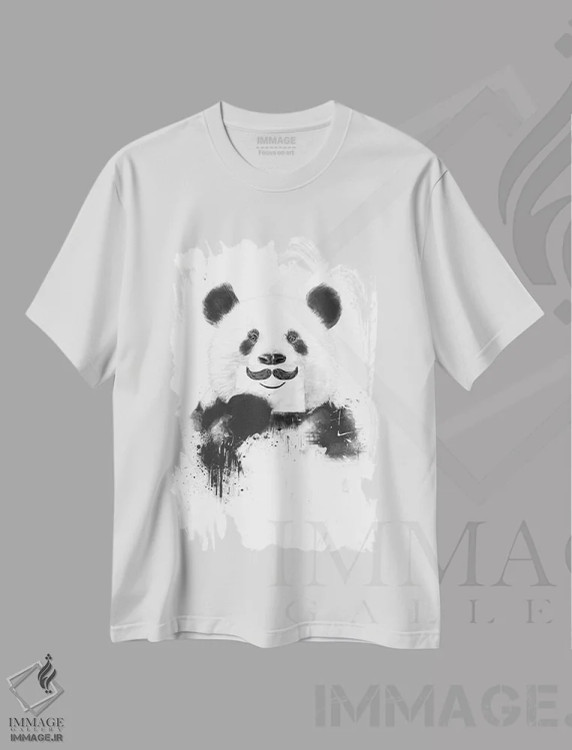 تیشرت سفید طرح دار پاندای بامزه، هنر دیجیتال سیاه و سفید اثر بالازس شولتی | immage.ir