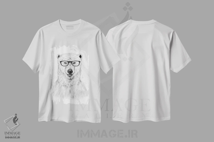 تیشرت سفید طرح دار خرس خرخوان، هنر تزئینی سیاه و سفید اثر بالازس شولتی | فروشگاه ایماژ