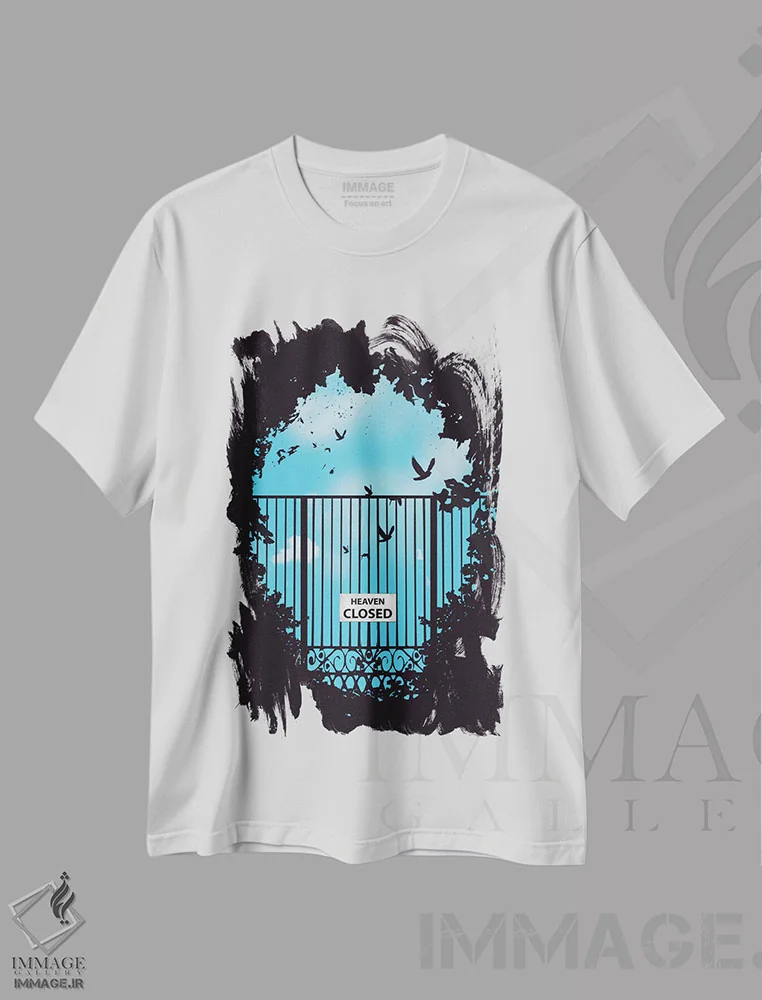 تیشرت سفید طرح دار دروازهٔ بهشت، هنر دیجیتال اثر بالازس شولتی | immage.ir
