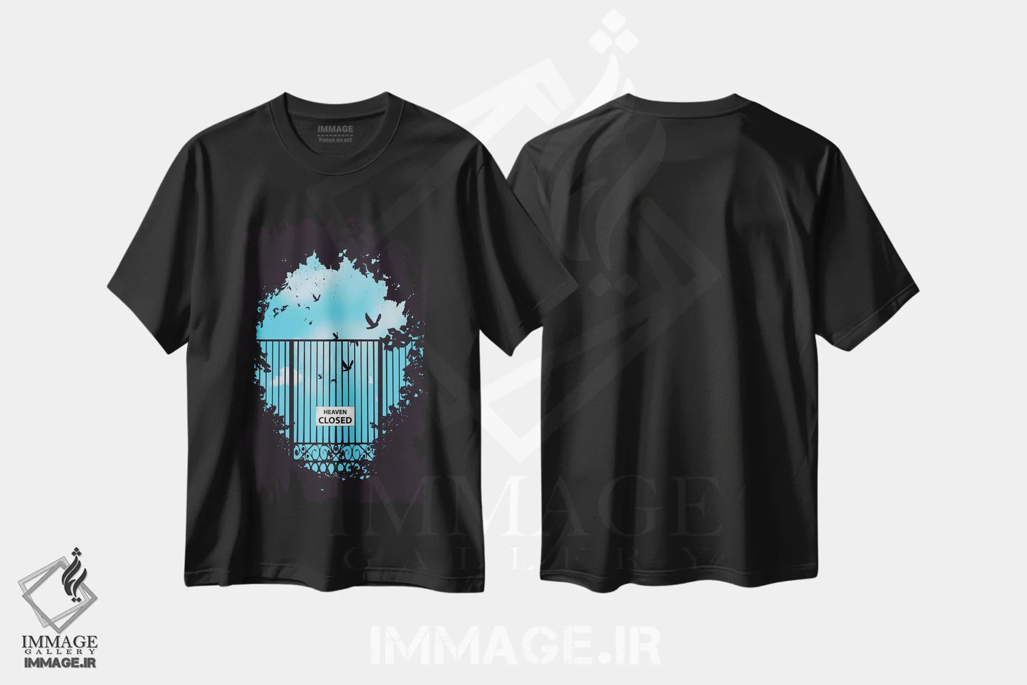 تیشرت مشکی طرح دار دروازهٔ بهشت، هنر دیجیتال اثر بالازس شولتی | فروشگاه ایماژ