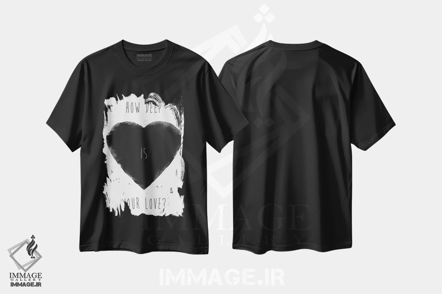 تیشرت مشکی طرح دار عشق تو چقدر عمیق است، هنر تزئینی سیاه و سفید اثر بالازس شولتی | فروشگاه ایماژ