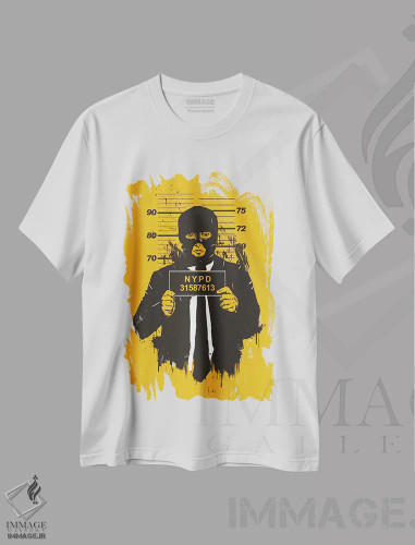 تیشرت سفید طرح دار عکس بازداشت، هنر دیجیتال اثر بالازس شولتی | فروشگاه ایماژ