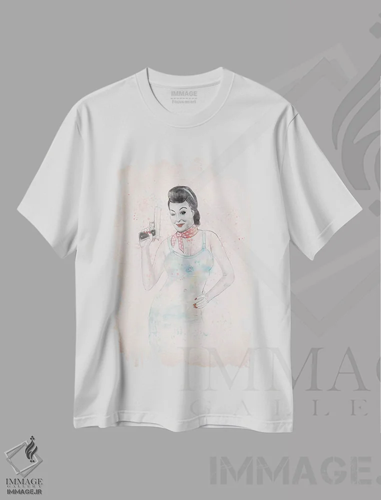 تیشرت سفید طرح دار ژست با اسلحه دو، هنر دیجیتال اثر بالازس شولتی | immage.ir