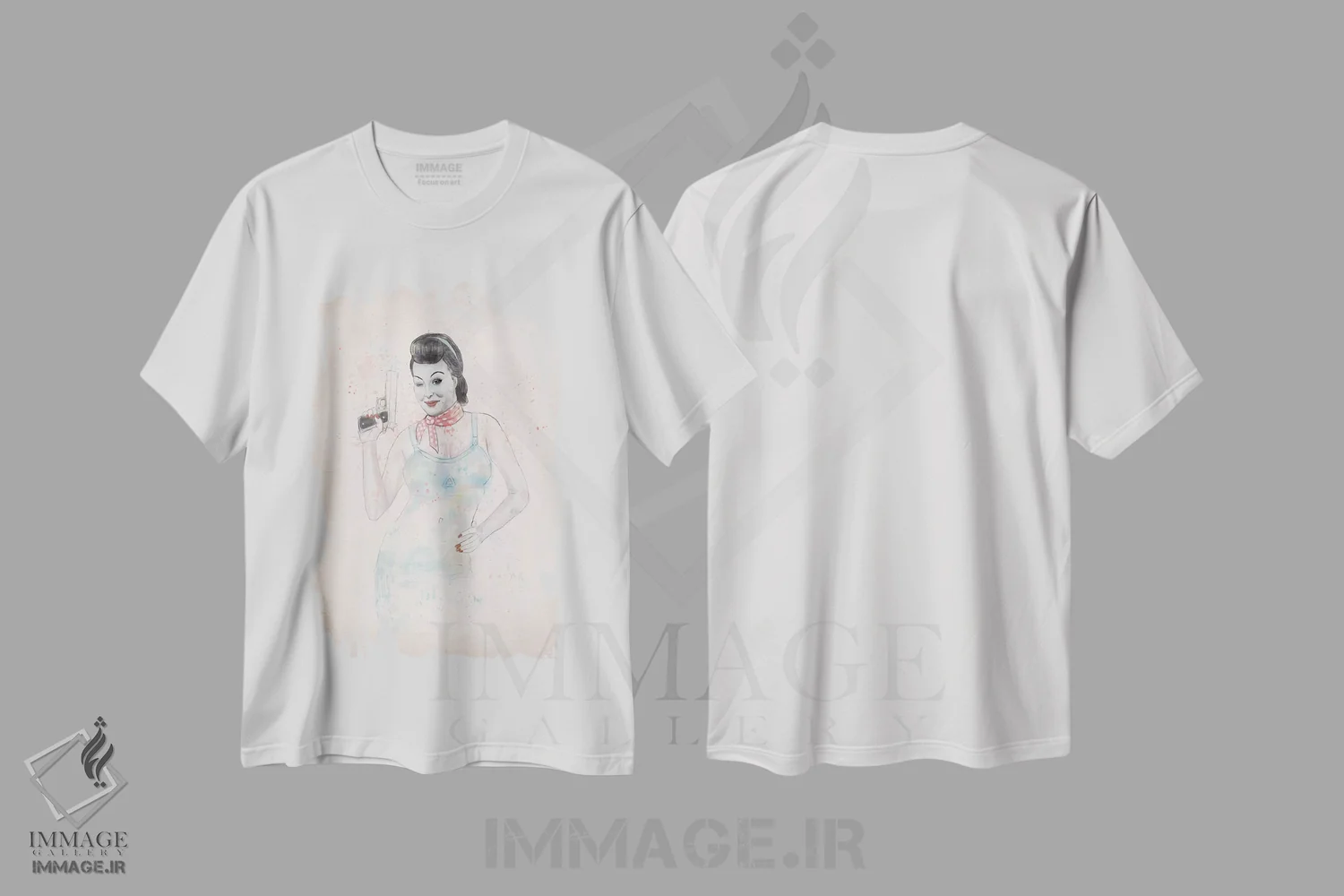 تیشرت سفید طرح دار ژست با اسلحه دو، هنر دیجیتال اثر بالازس شولتی | immage.ir