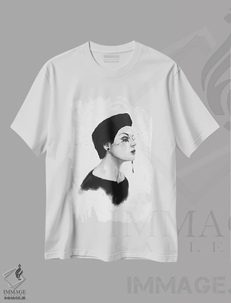تیشرت سفید طرح دار روز بارانی، هنر دیجیتال سیاه و سفید اثر بالازس شولتی | فروشگاه ایماژ