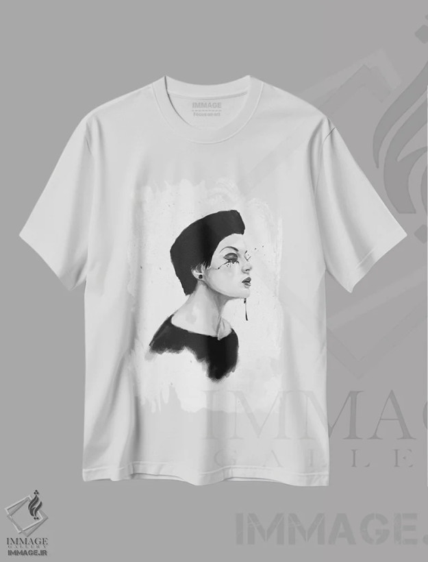 تیشرت سفید طرح دار روز بارانی، هنر دیجیتال سیاه و سفید اثر بالازس شولتی | فروشگاه ایماژ