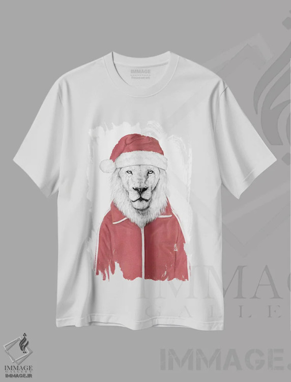 تیشرت سفید طرح دار شیر بابانوئل، حیوانات کریسمسی اثر بالازس شولتی | immage.ir