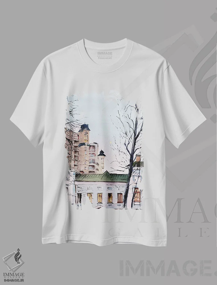 تیشرت سفید طرح دار کیف هنگام عصر، تزئینی اثر بوگدان شیپتنکو | immage.ir