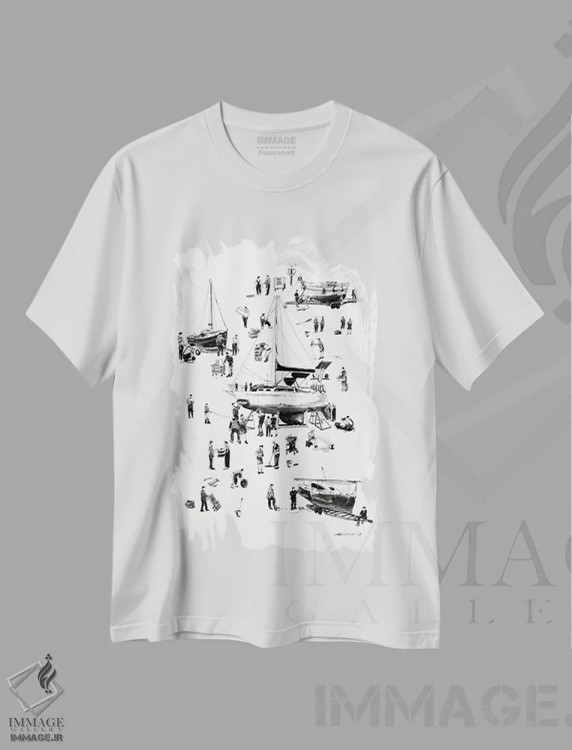تیشرت سفید طرح دار در باشگاه قایق سواری، هنر تزئینی سیاه و سفید اثر بوگدان شیپتنکو | فروشگاه ایماژ