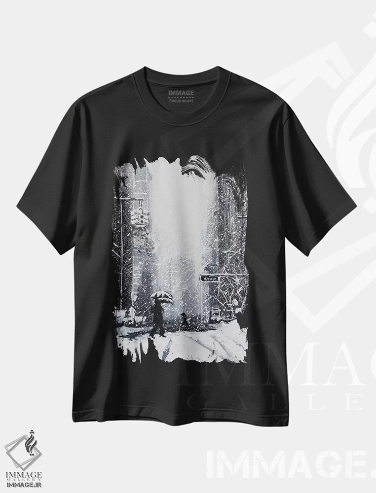 تیشرت مشکی طرح دار نیویورک برفی، تزئینی اثر بوگدان شیپتنکو | فروشگاه ایماژ