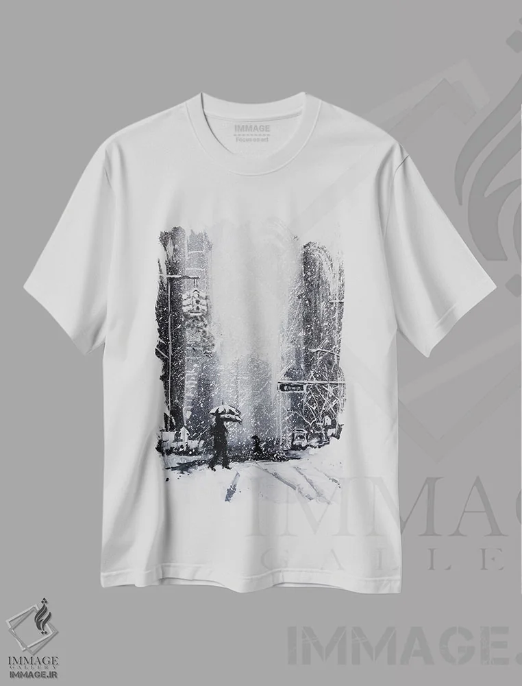 تیشرت سفید طرح دار نیویورک برفی، تزئینی اثر بوگدان شیپتنکو | immage.ir
