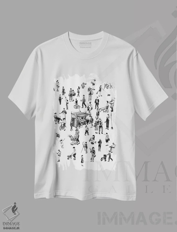 تیشرت سفید طرح دار مردم شهری، هنر تزئینی سیاه و سفید اثر بوگدان شیپتنکو | فروشگاه ایماژ
