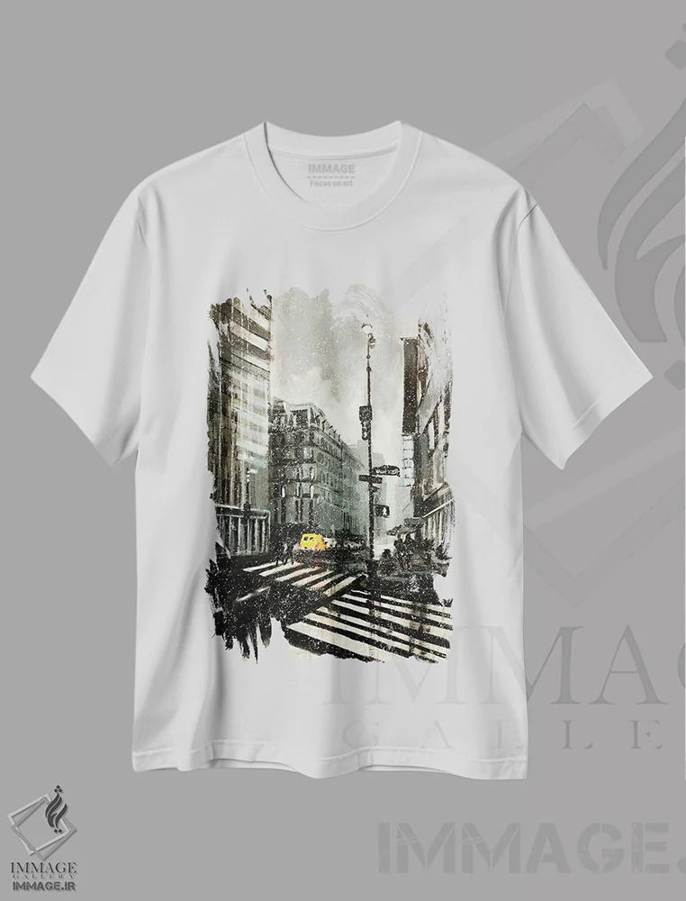تیشرت سفید طرح دار زمستان نیویورک، تزئینی اثر بوگدان شیپتنکو | فروشگاه ایماژ