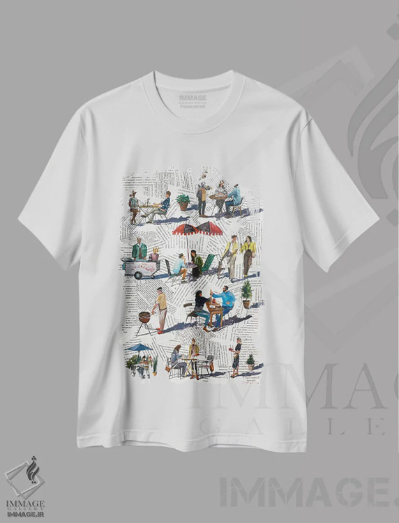 تیشرت سفید طرح دار روزنامه بیرون خوشمزه تر است، تزئینی اثر بوگدان شیپتنکو | فروشگاه ایماژ
