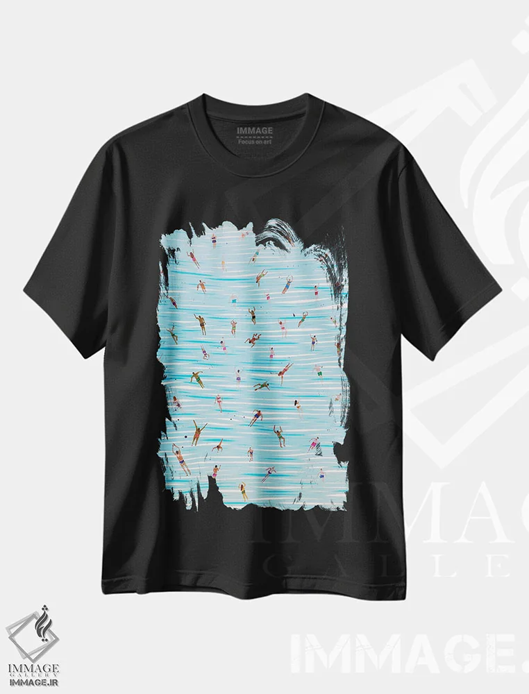 تیشرت مشکی طرح دار شنا کردن، دکور ساحلی اثر بوگدان شیپتنکو | فروشگاه ایماژ