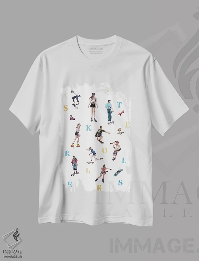 تیشرت سفید طرح دار اسکیت بازها و رولربازها، مدیوم اثر بوگدان شیپتنکو | فروشگاه ایماژ