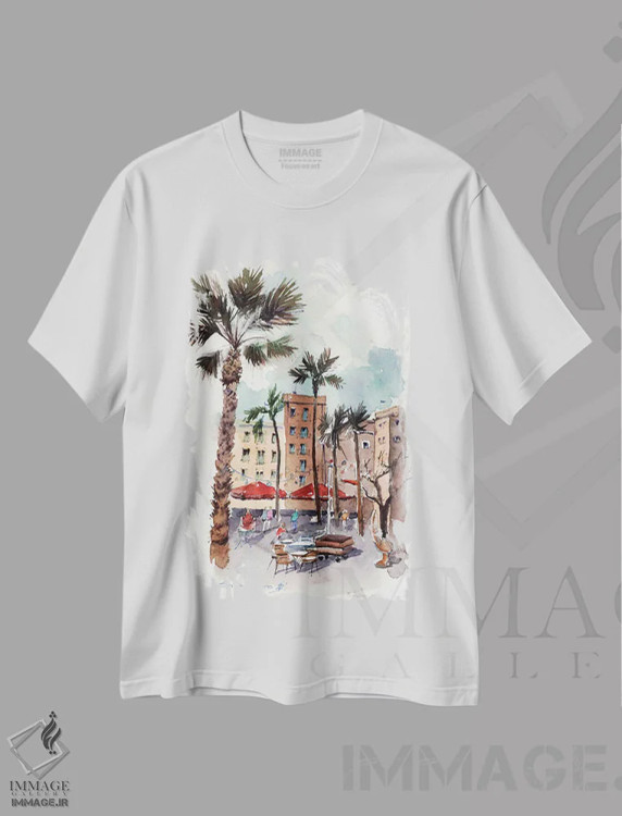 تیشرت سفید طرح دار بارسلونا، دکور معاصر اثر بوگدان شیپتنکو | immage.ir