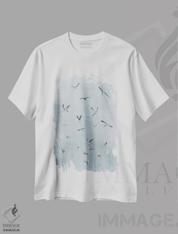 تیشرت سفید طرح دار پرندهٔ مرغ دریایی، تزئینی اثر بوگدان شیپتنکو | فروشگاه ایماژ