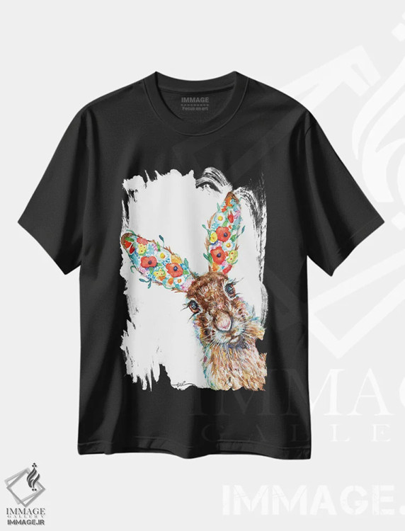 تیشرت مشکی طرح دار خرگوش گیاهی، مدیوم اثر بیبزآرتس | فروشگاه ایماژ
