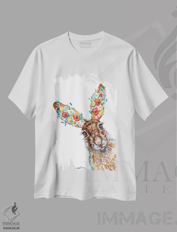تیشرت سفید طرح دار خرگوش گیاهی، مدیوم اثر بیبزآرتس | immage.ir