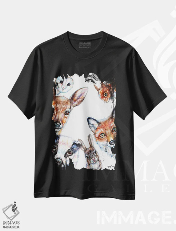 تیشرت مشکی طرح دار دالی موشه، دکور کلبه و لژ اثر بیبزآرتس | immage.ir