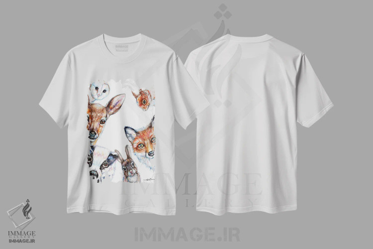 تیشرت سفید طرح دار دالی موشه، دکور کلبه و لژ اثر بیبزآرتس | فروشگاه ایماژ