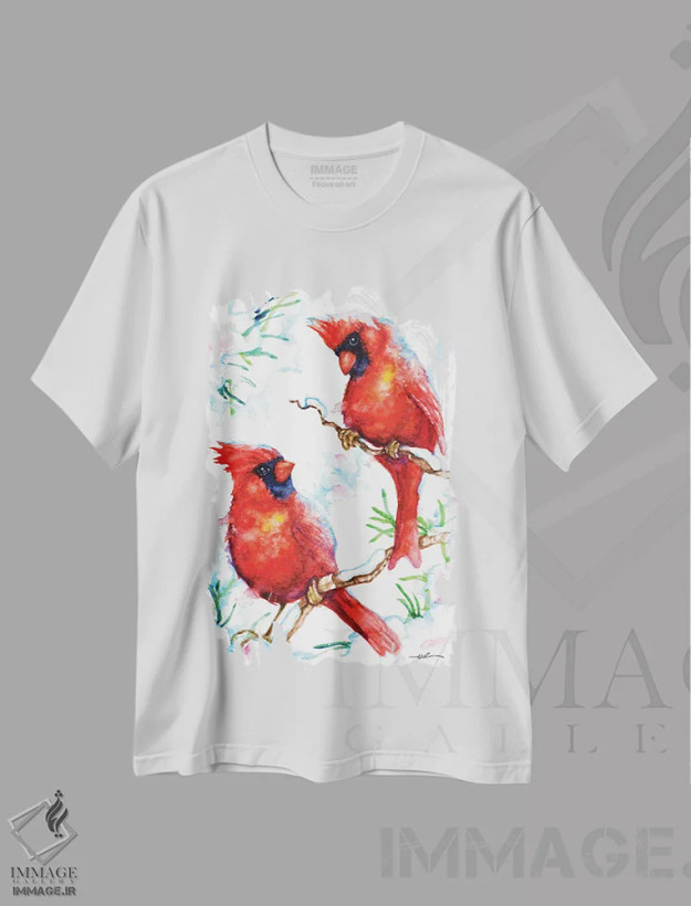 تیشرت سفید طرح دار کاردینال های سرخ، مدیوم اثر بیبزآرتس | فروشگاه ایماژ