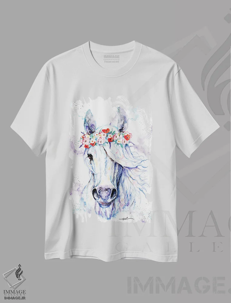 تیشرت سفید طرح دار بوته گل نسترن، مدیوم اثر بیبزآرتس | immage.ir