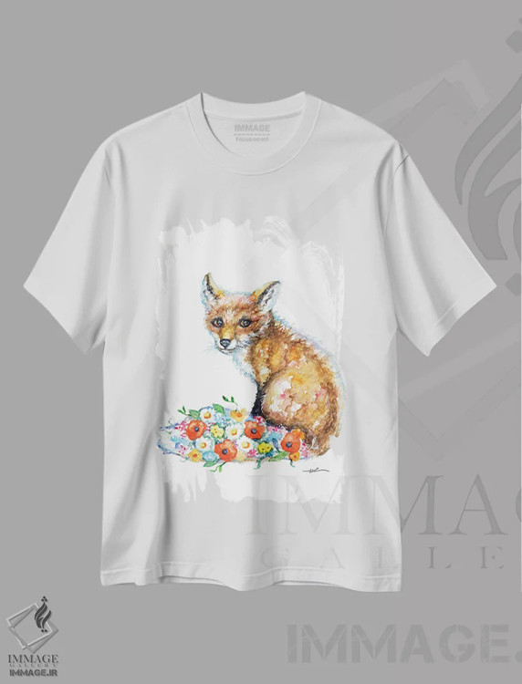تیشرت سفید طرح دار دم روباه، مدیوم اثر بیبزآرتس | فروشگاه ایماژ