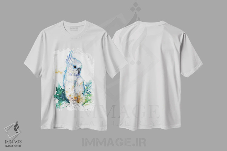 تیشرت سفید طرح دار طوطی کاکادو، مدیوم اثر بیبزآرتس | فروشگاه ایماژ